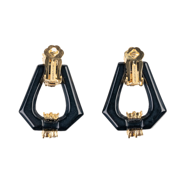 Kenneth Jay Lane Gold And Crystal Hexagon Drop Clip Earring