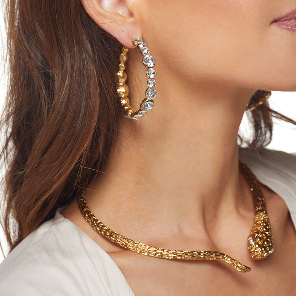 kenneth jay lane Gold and Crystal Hoop Post Earring