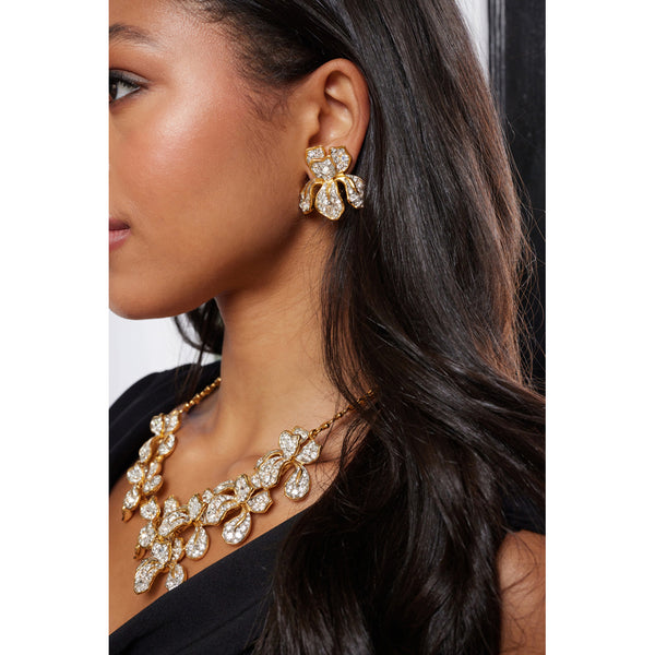 Kenneth Jay Lane Gold And Crystal Iris Clip Earring