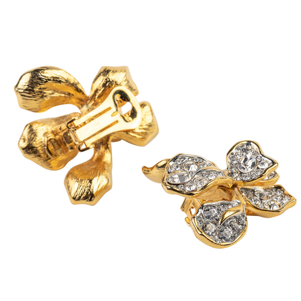 Kenneth Jay Lane Gold And Crystal Iris Clip Earring