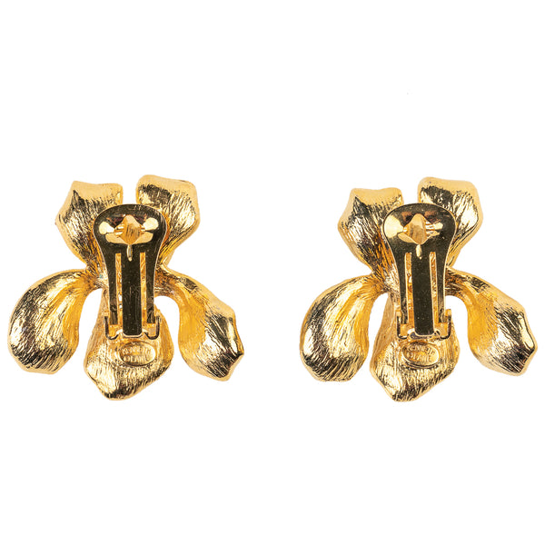 Kenneth Jay Lane Gold And Crystal Iris Clip Earring