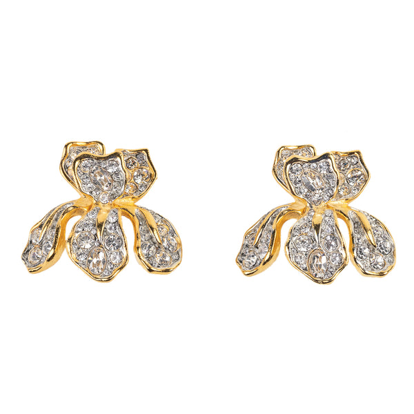 kenneth jay lane Gold and Crystal Iris Clip Earring