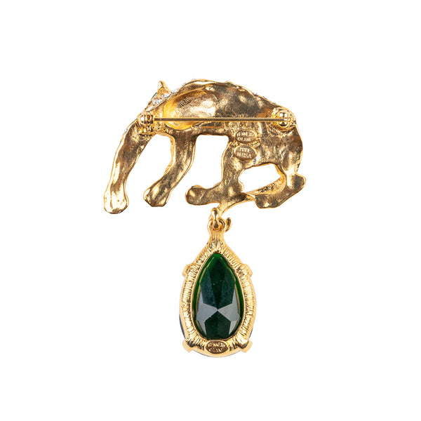Kenneth Jay Lane Gold And Crystal Leopard Pin With Emerald Eyes