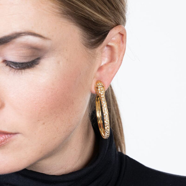 kenneth jay lane Gold and Crystal Pave Snake Hoop Pierced Earrings