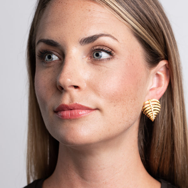 Kenneth Jay Lane Gold And Crystal Stem Leaf Earrings