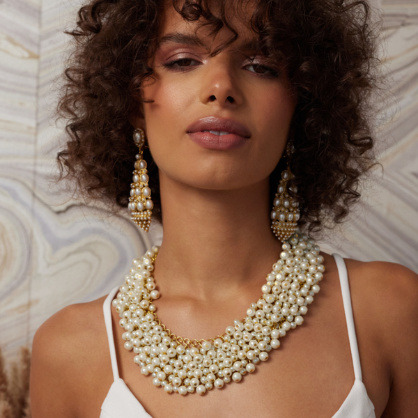 Kenneth Jay Lane Gold And Pearl Cluster Bib Necklace