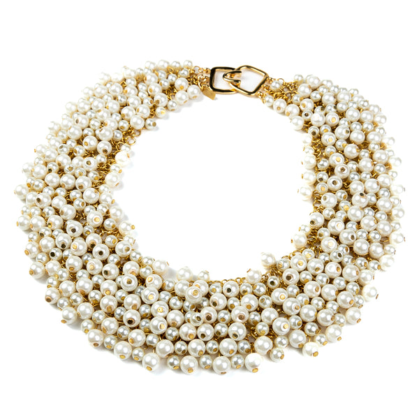 Kenneth Jay Lane Gold And Pearl Cluster Bib Necklace