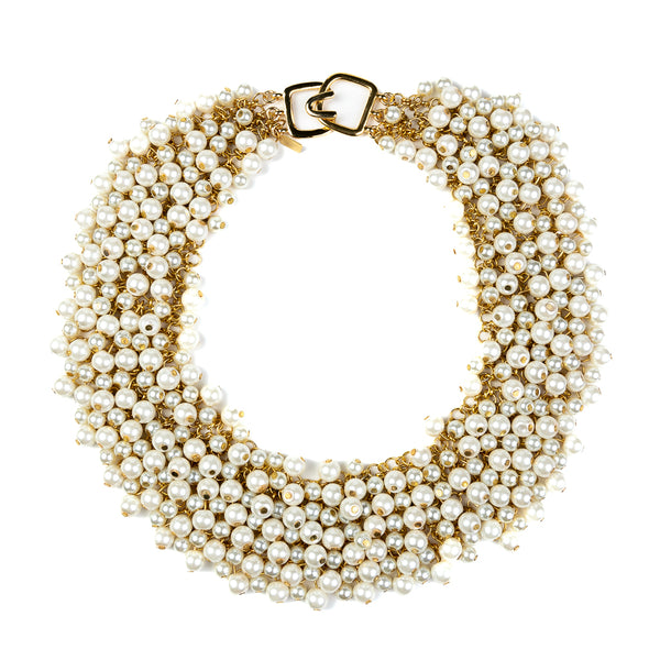 kenneth jay lane Gold and Pearl Cluster Bib Necklace