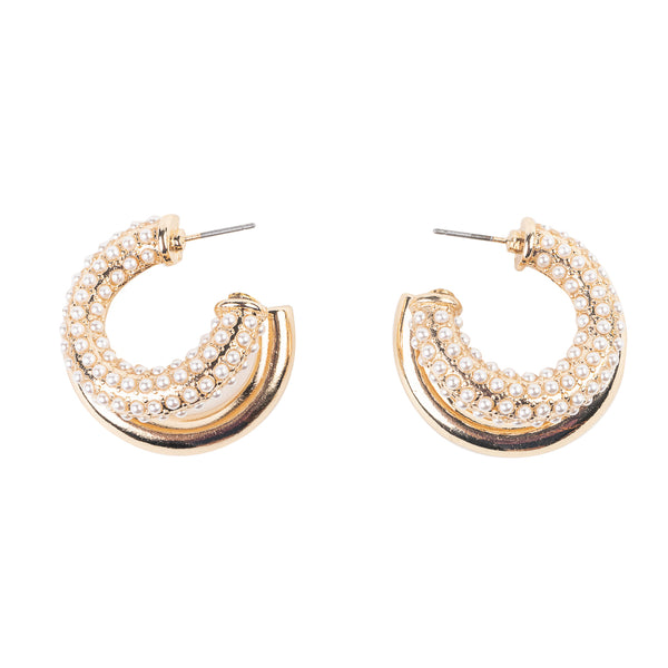 Kenneth Jay Lane Gold And Pearl Double Hoop Earring