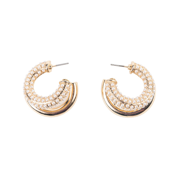 kenneth jay lane Gold and Pearl Double Hoop Earring