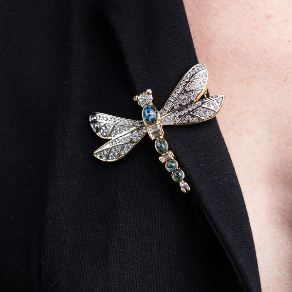 Kenneth Jay Lane Gold And Rhinestone Sapphire Dragonfly Pin