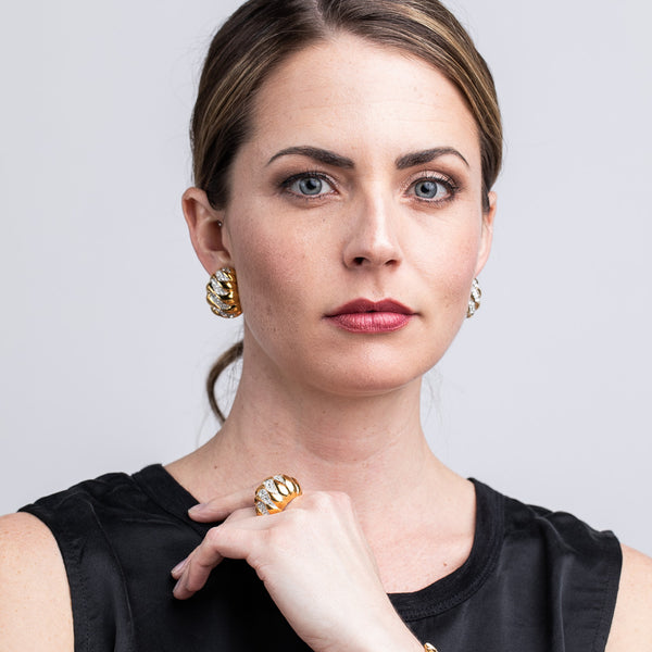 Kenneth Jay Lane Gold And Rhinestone Wave Dome Ring