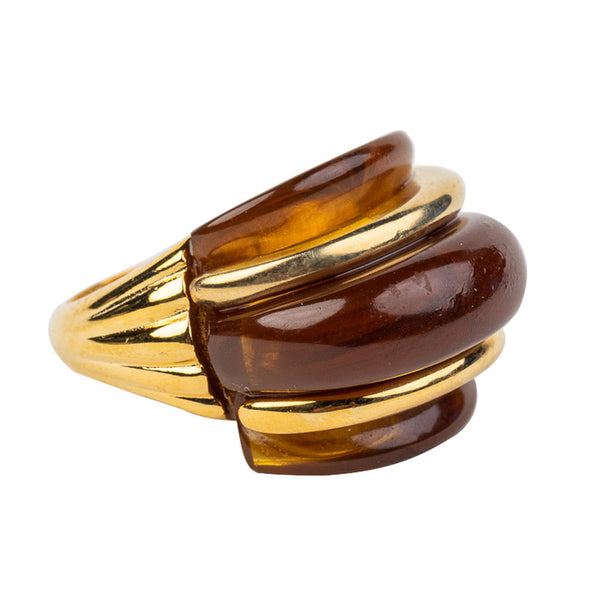 Kenneth Jay Lane Gold And Tortoise Double Ribbed Ring