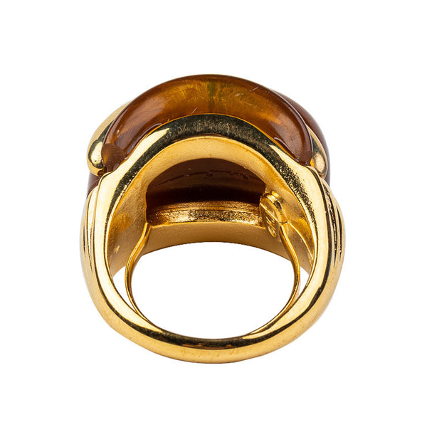 Kenneth Jay Lane Gold And Tortoise Double Ribbed Ring
