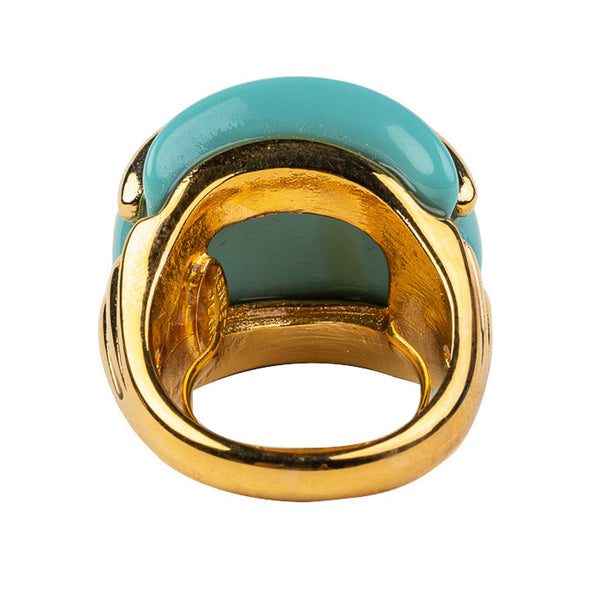 Kenneth Jay Lane Gold And Turquoise Double Ribbed Ring