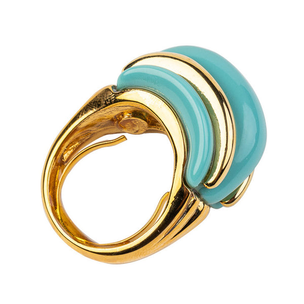 Kenneth Jay Lane Gold And Turquoise Double Ribbed Ring