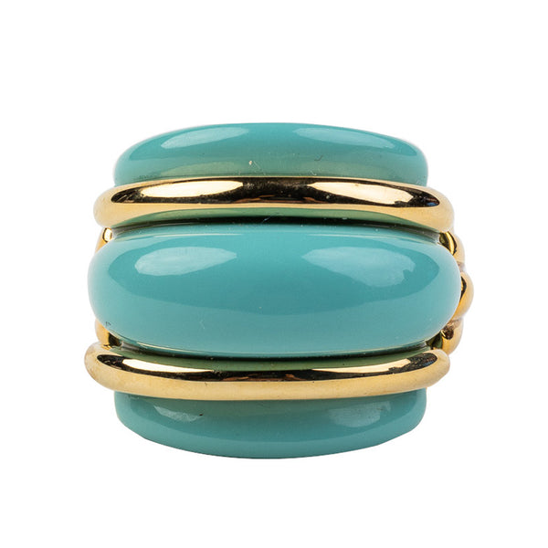 kenneth jay lane Gold and Turquoise Double Ribbed Ring