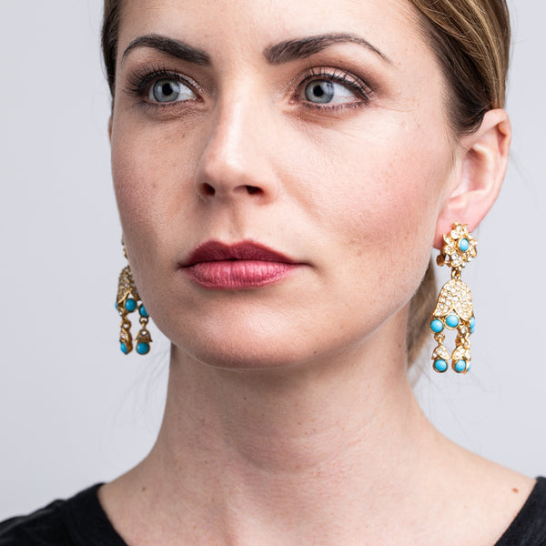 Kenneth Jay Lane Gold And Turquoise Drop Clip Earrings
