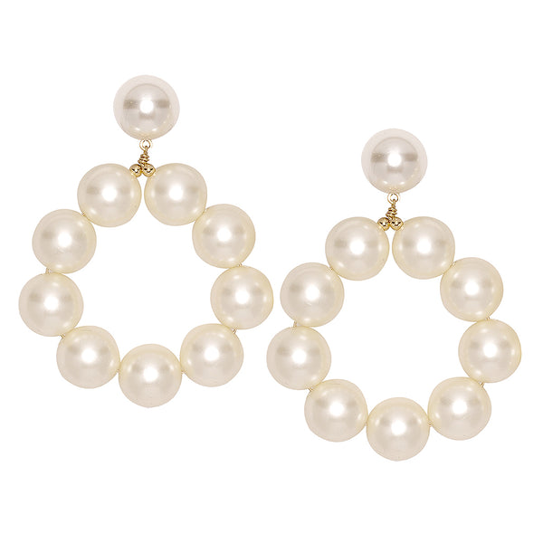 Kenneth Jay Lane Gold And White Pearl Ball Hoop Pierced Earrings