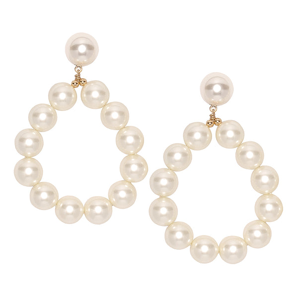 kenneth jay lane Gold And White Pearl Ball Hoop Pierced Earrings