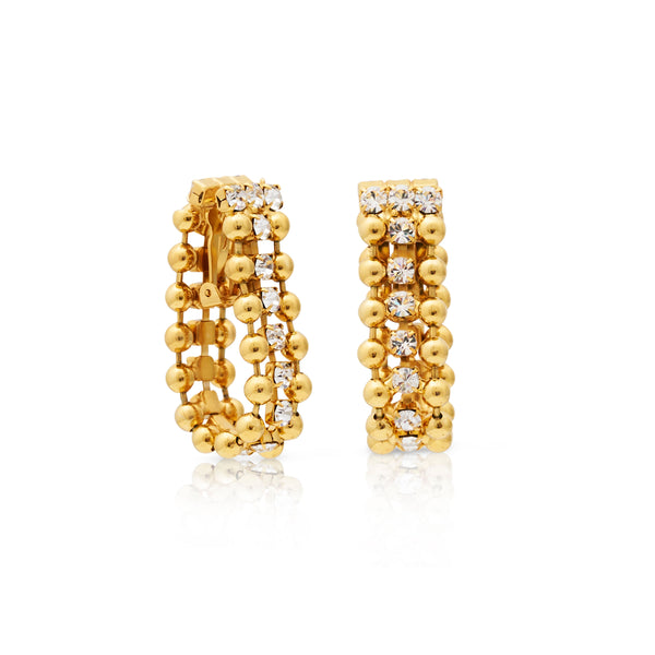kenneth jay lane Gold Bead & Crystal Teardrop Clip Earring