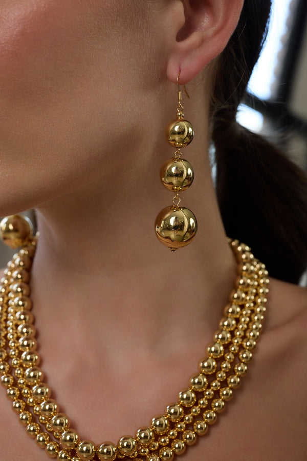 Kenneth Jay Lane Gold Bead Drop Fishhook Top Earrings