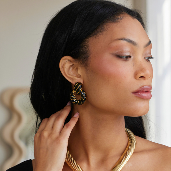 Kenneth Jay Lane Gold & Black Doorknocker Clip Earring