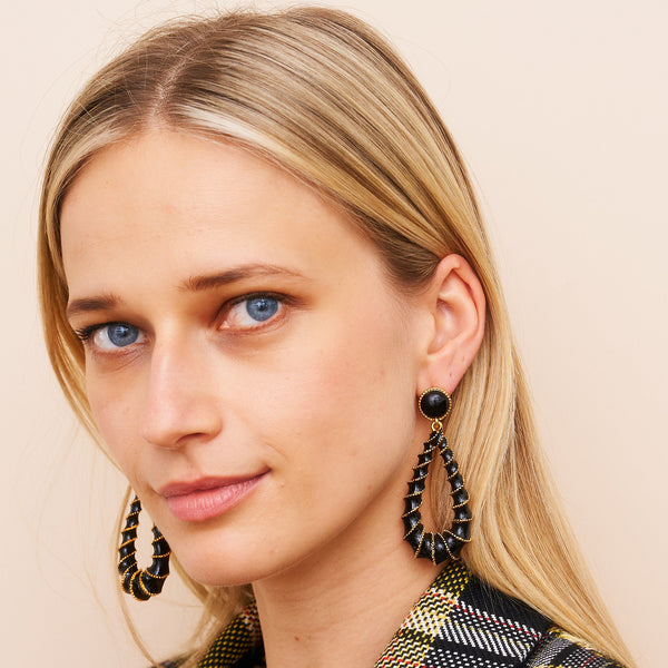 Kenneth Jay Lane Gold & Black Open Teardrop Post Earrings