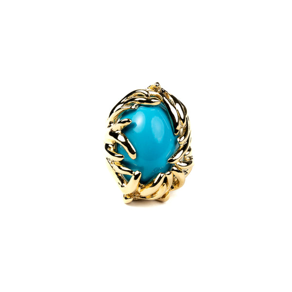 kenneth jay lane Gold Branch with Turquoise Cabochon Ring
