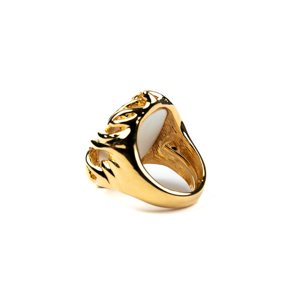 Kenneth Jay Lane Gold Branch With White Cabochon Ring