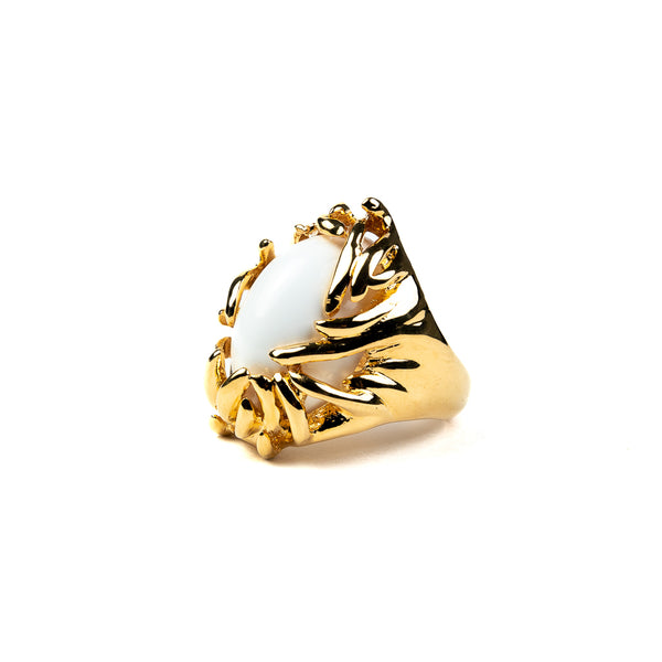 Kenneth Jay Lane Gold Branch With White Cabochon Ring