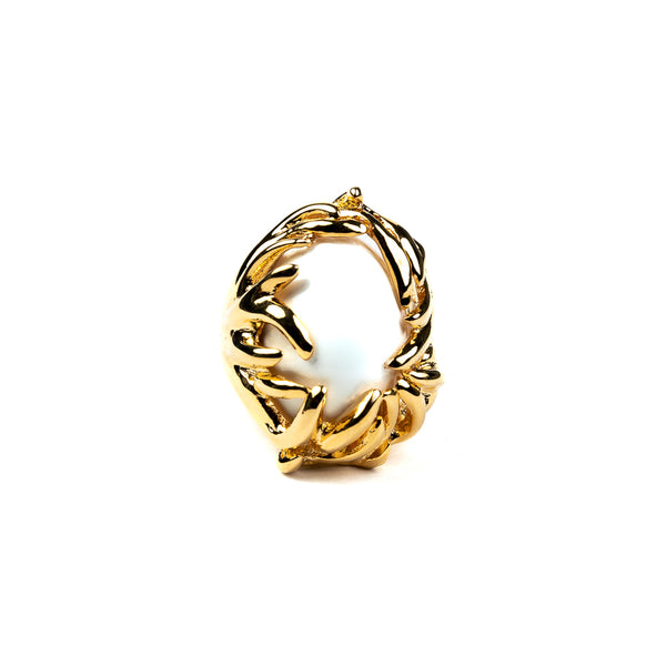 kenneth jay lane Gold Branch with White Cabochon Ring