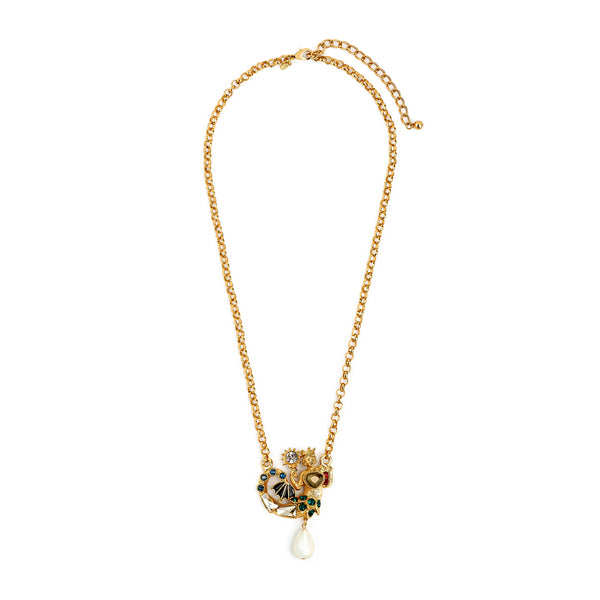 kenneth jay lane Gold Chain and Multi Color Pearl Drop Mermaid Pendant Necklace