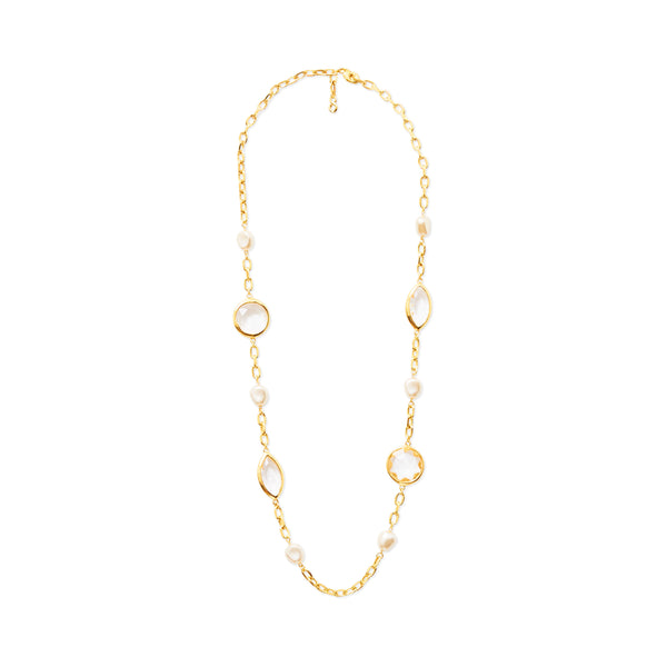 kenneth jay lane Gold Chain Baroque Pearl & Crystal Necklace