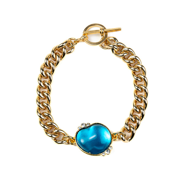 kenneth jay lane Gold Chain Bracelet with Aqua and Crystal Toggle