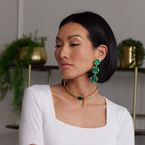 Kenneth Jay Lane Gold Chain Extender Choker With Emerald Nugget And Crystals