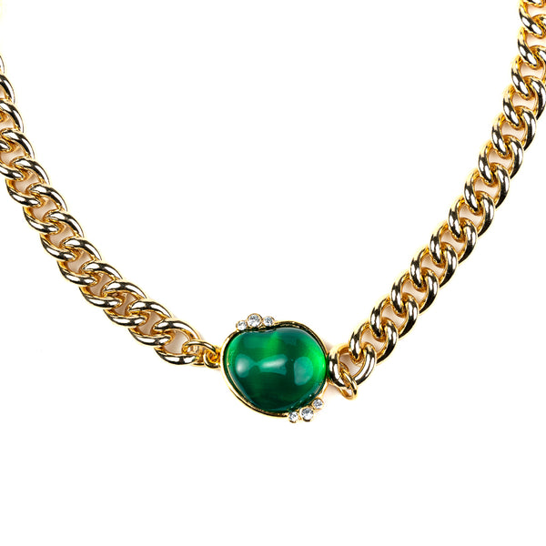 Kenneth Jay Lane Gold Chain Extender Choker With Emerald Nugget And Crystals