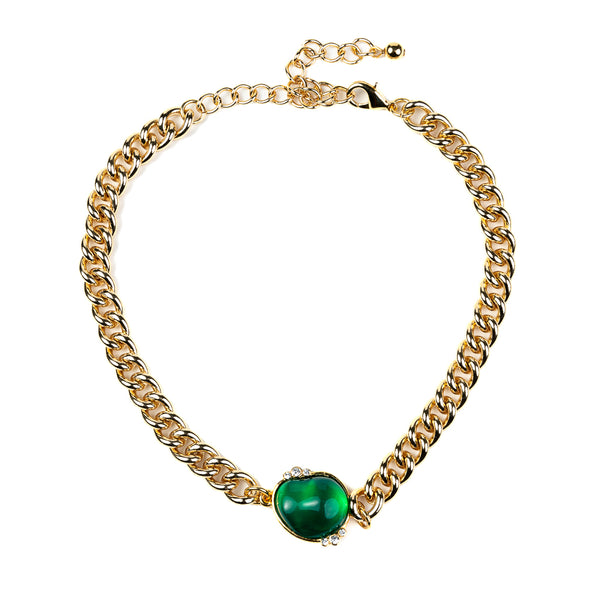 kenneth jay lane Gold Chain Extender Choker with Emerald Nugget and Crystals