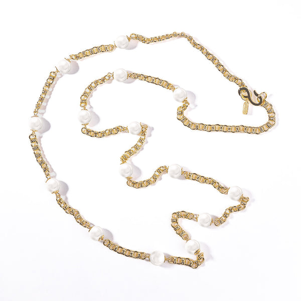 Kenneth Jay Lane Gold Chain With Pearl Stations Necklace