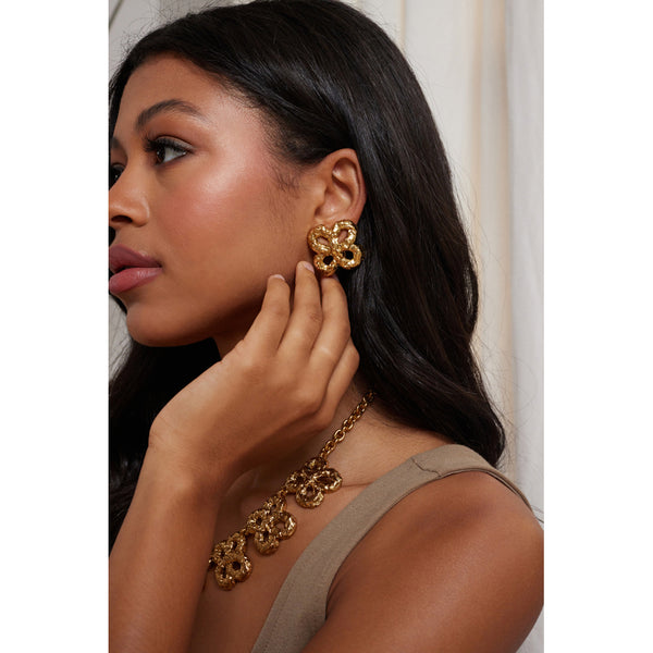 Kenneth Jay Lane Gold Clover Cross Button Clip Earring