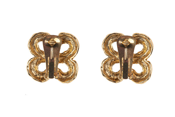 Kenneth Jay Lane Gold Clover Cross Button Clip Earring