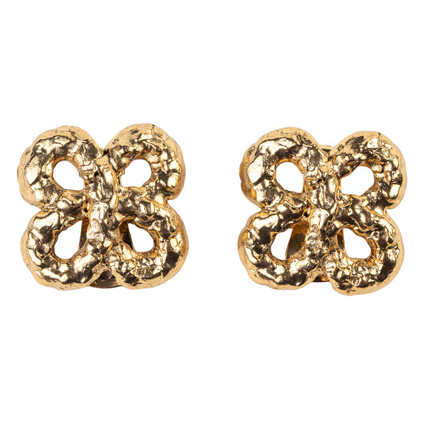 kenneth jay lane Gold Clover Cross Button Clip Earring