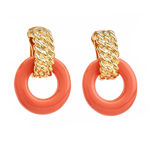 kenneth jay lane Gold & Coral Doorknocker Clip Earrings