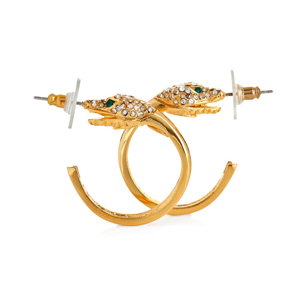 kenneth jay lane Gold Crystal and Ruby Snake Hoop Earrings