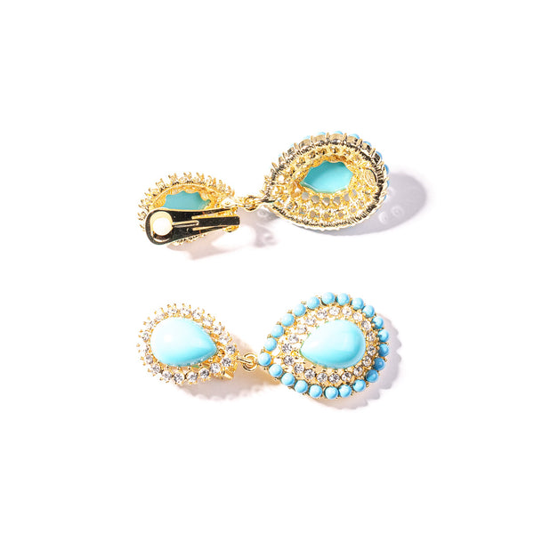 Kenneth Jay Lane Gold Crystal And Turquoise Cabochon Clip Earring