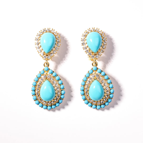 kenneth jay lane Gold Crystal and Turquoise Cabochon Clip Earring