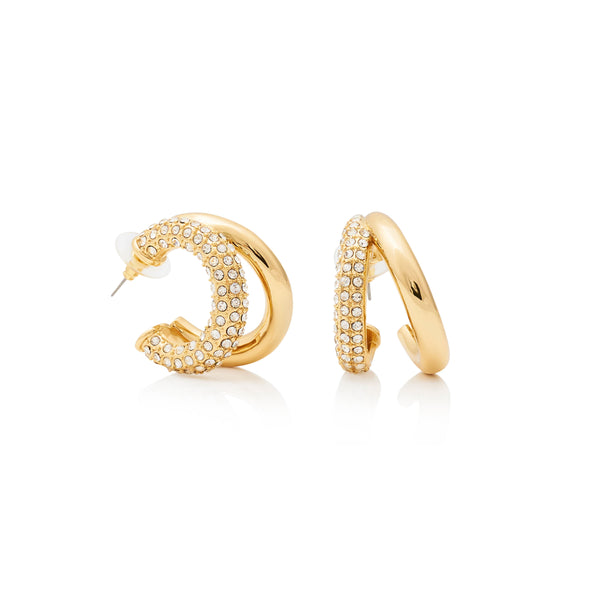 kenneth jay lane Gold & Crystal Double Hoop Post Earring