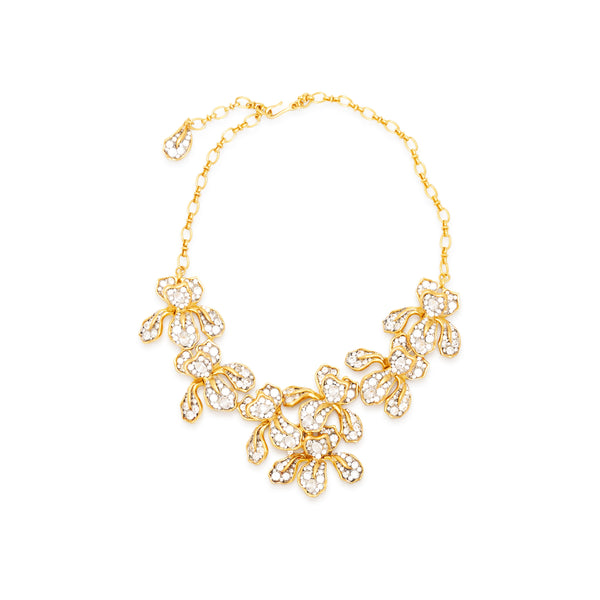 kenneth jay lane Gold & Crystal Iris Flower Bib Necklace