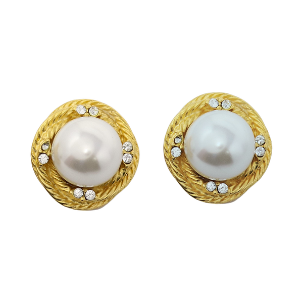 kenneth jay lane Gold & Crystal Loveknot Pearl Ball Earring