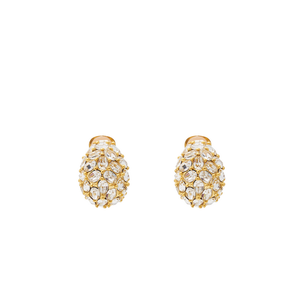 kenneth jay lane Gold & Crystal Oval Stone Domed Clip Earring